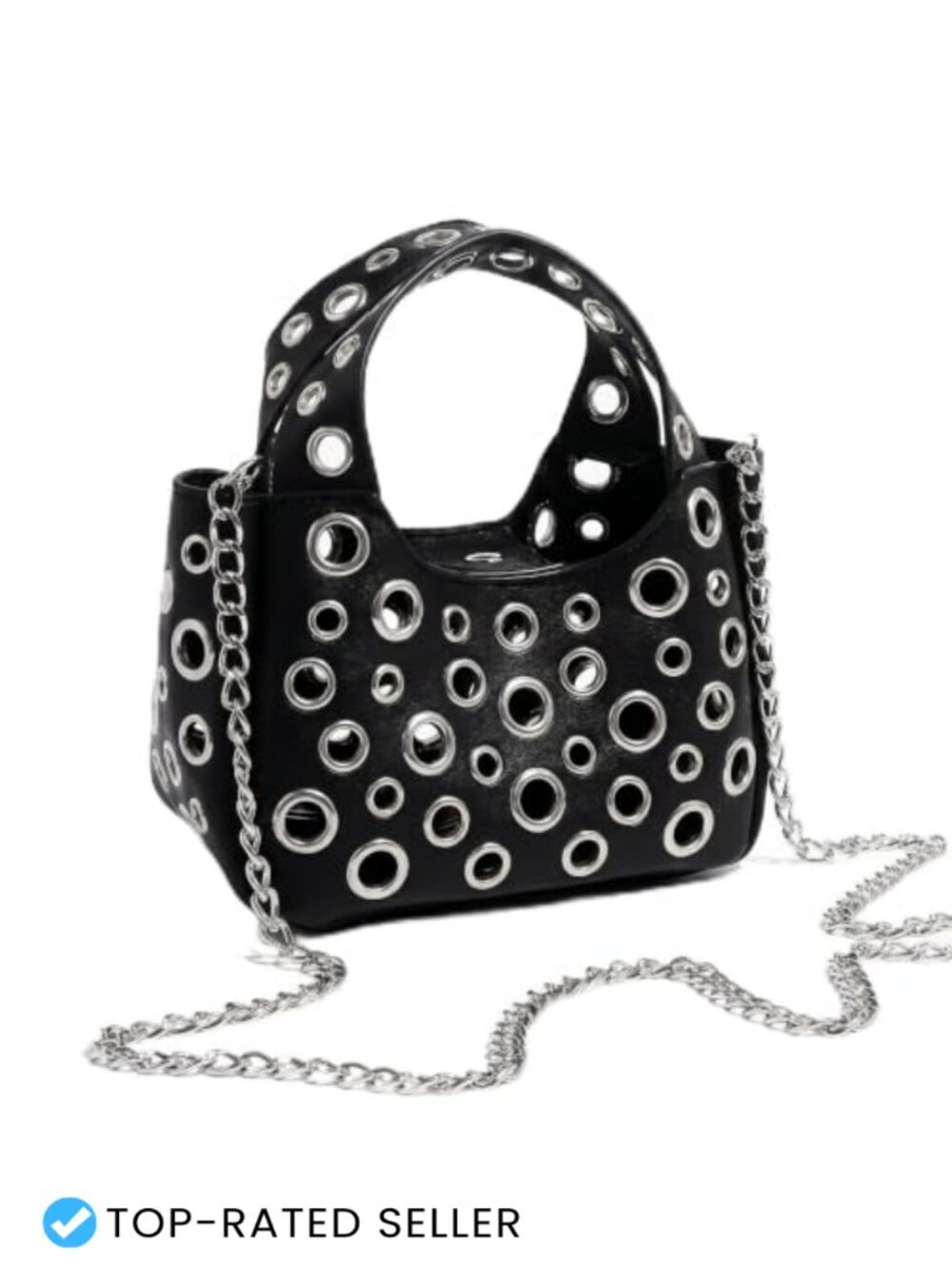 Water-Repellent Faux Leather Cutout Crossbody Bag with Detachable Chain